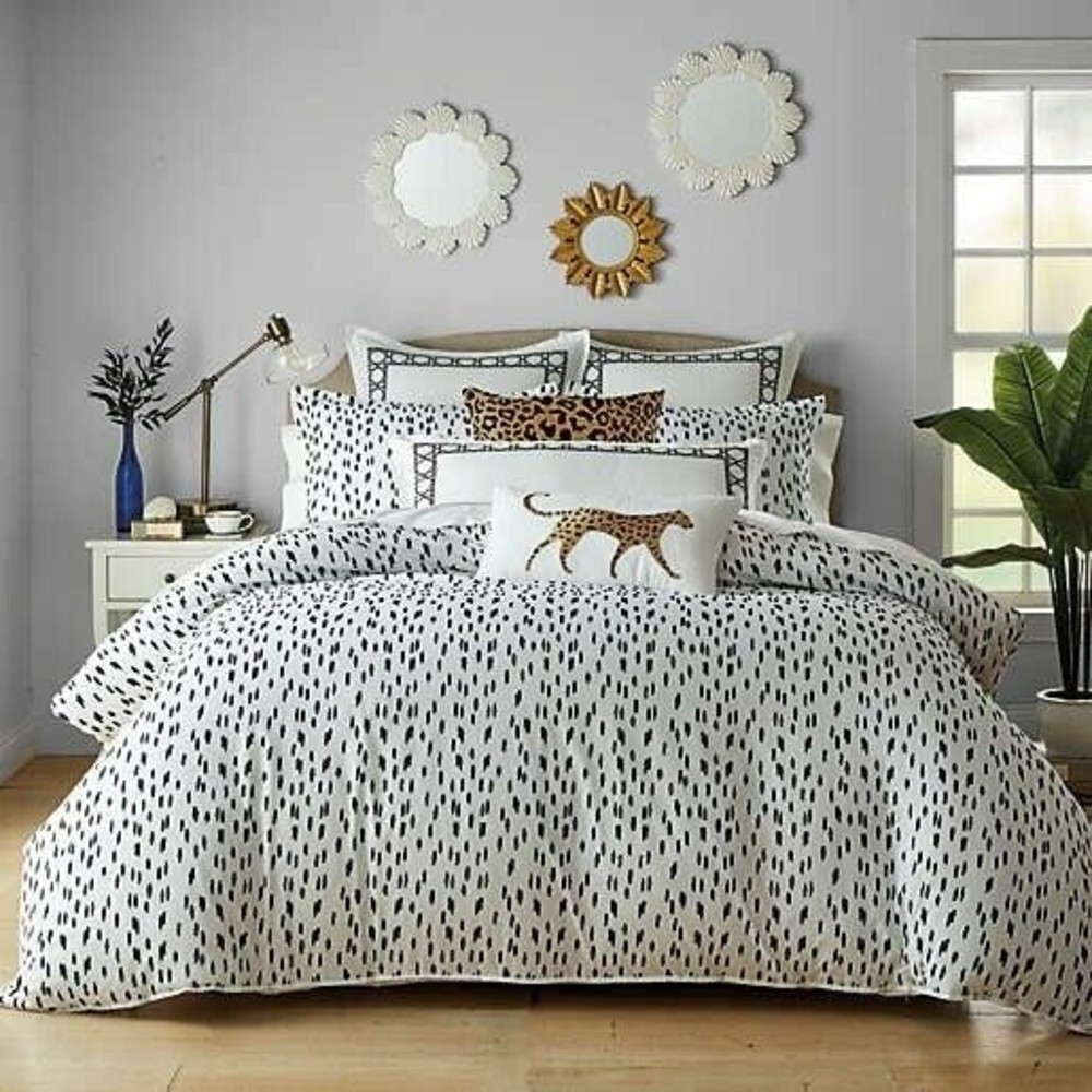 Wamsutta Estero Cotton 3Pc Full / Queen Comforter Set Cheetah White Black